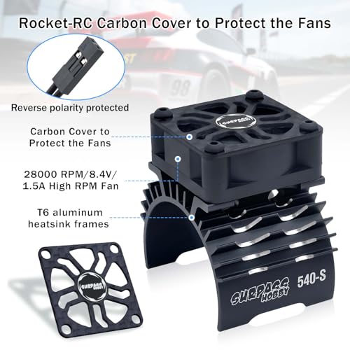 RC Cooling Fan,28000RPM Alluminum Motor Fan with Heatsink for RC Car 1/8 1/10 Scale 540 550 3650 3660 3670 Motor (Black) - style: Black-single Fan for 36mm Motor