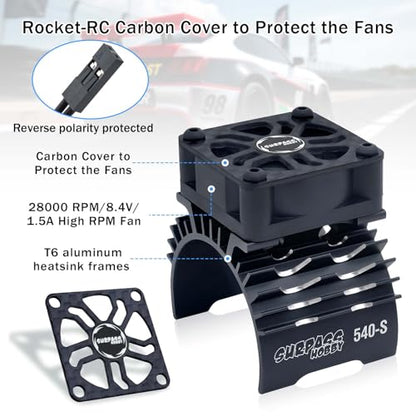 RC Cooling Fan,28000RPM Alluminum Motor Fan with Heatsink for RC Car 1/8 1/10 Scale 540 550 3650 3660 3670 Motor (Black) - style: Black-single Fan for 36mm Motor