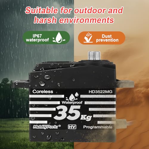 HobbyPark Pack of 2 Waterproof 35KG Servo High Torque Coreless Metal Gear Digital with 25T Horn Arms for 1/8 1/10 1/12 RC Crawler Car Truck Arduino Robotics DIY Control Angle 180° HV Programmable