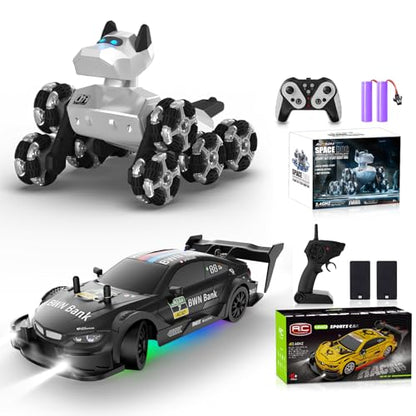 Remote Control Robot Dog Toy 2.4GHz 8WD All-Terrain Gesture Sensing Stunt RC Cars RTR Climbing Robot Dogs+RC Drift Car 1:20 Scale Remote Control Cars 2.4GHz 4WD High Speed RTR Racing Vehicle with LED