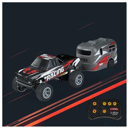 1/64 Scale Alloy RC Car 2.4GHZ Off-Road Remote Control Car with Trailer Three Speed Adjustment Small RC Truck Gifts for Christmas Day Birthday (C-HB10 Black) - style: C-HB10 Black