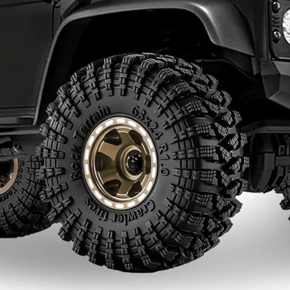1.0" Beadlock Aluminum Wheels and 63mm Soft Rubber Tires | for SCX24, TRX4M, Ascent 18, FCX24, 1/18 1/24 RC Crawler, 7mm Hex, 0mm Offset, with Foam Inserts, (Bronze 345) - color: Bronze 345