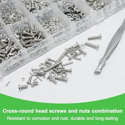 2050Pcs 304 Stainless Steel Metric Micro Screws Nuts Assortment, M1 M1.2 M1.4 M1.6 M1.7 M2 M2.5 M3 Sizes, Phillips Pan Head, Fully Threaded Kit for Arduino, RC Models, Electronics, DIY Projects - size: M1/1.2/1.4/1.6/1.7/2/2.5/3-2050Pcs