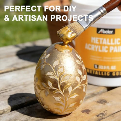 ABEIER Metallic Gold Leaf Acrylic Paint, 33.8 oz/1 L, Heavy Body | Reflective gold leaf effect, high-gloss shine, rich pigments, creamy texture, strong adhesion, indoor and outdoor decor