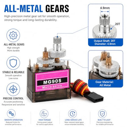 MG90S 9g Micro Servo Motor Metal Gear Mini Servo 180 Degree or RC Car Robot Helicopter Arduino Project DIY(Pack of 4)