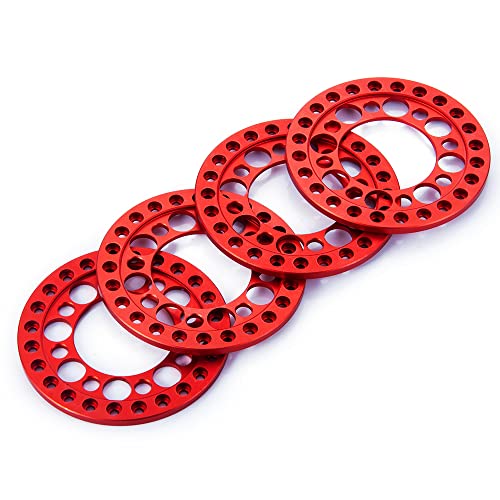 4pcs Aluminum 1.9inch RC Beadlock Wheel Rim Replacement Ring for 1:10 Crawler RC Car 1.9" Wheels/Rims (Red) - color: Red