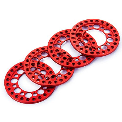 4pcs Aluminum 1.9inch RC Beadlock Wheel Rim Replacement Ring for 1:10 Crawler RC Car 1.9" Wheels/Rims (Red) - color: Red