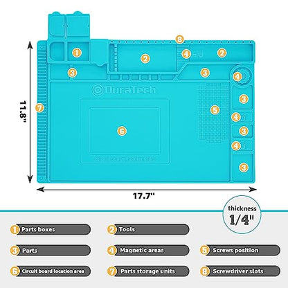 Heat Insulation Silicone Repair Mat | Heat Resistant 932°F, Tools and Parts Organizer, Magnetic Work Pad for Watch, Phone, Ipad, Laptop Repair, Soldering Iron