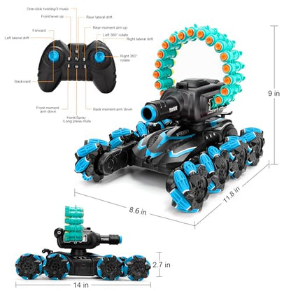 RC Stunt Remote Control Car,Fits for Nerf,Cars for Kids,RC Crawlers,Stunt Remote Control Car Tank for Boys, RC Cars for Kids,360°Battle Tanks,for Boys Ages 8-12 Gift(Blue-2.0)