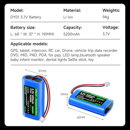 5200mAh 3.7v Lithium ion Battery with JST-PH JST 2.54/2P Plug(Not JST-PH 2.0 2-Pin) Rechargeable Battery Pack Lithium 3.7 Volt Batteries for RC Toys, Lighting,DIY Equipment(1S2P)