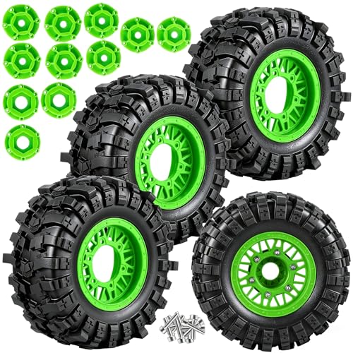 Rc Wheels and Tires Set for 1/10 Slash 2WD 4×4 4WD,Senton,Axia1,Redca t,Rc4w d,Detachable Replacement Running on Off-Road Tire,on-Road Tire w/12mm/14mm/17mm Hex,Soft Tires Plastic Rim,Green - color: Green (1/10)
