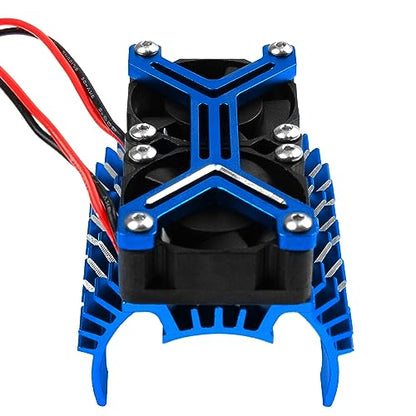 Motor Heatsink Dual Cooling Fan 40-42mm Compatible with 1/7 1/8 Arrma Traxxas RC Car Fit 4068 4074 4082 4268 4274 Motors (Blue) - color: Blue