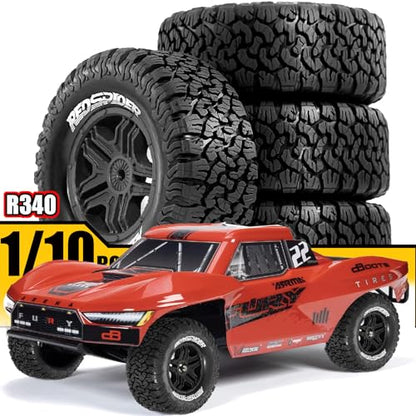 1/10 RC Short Course Truck Plastic Wheels 12mm Hex and Tires OD 4.41" 5-Spok Off Road Tyres for 1:10 Scale Truck Car TRAXXAS Slash 4X4 2WD ARRMA SENTON 3S Losi Redcat Rc4wd 4PCS (Black) - color: Black