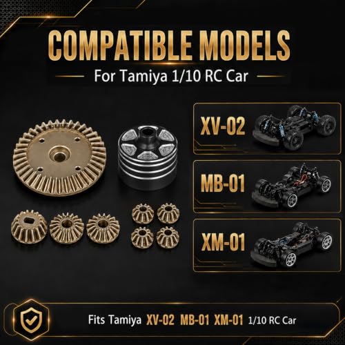 2 Sets Aluminum Differential Case & Gear 39T 22049 for Tamiya XV-02 MB-01 XM01 1/10 RC Car Upgrade Front Rear Gear Diff Replacement Hop-Up Parts, Black - color: Black