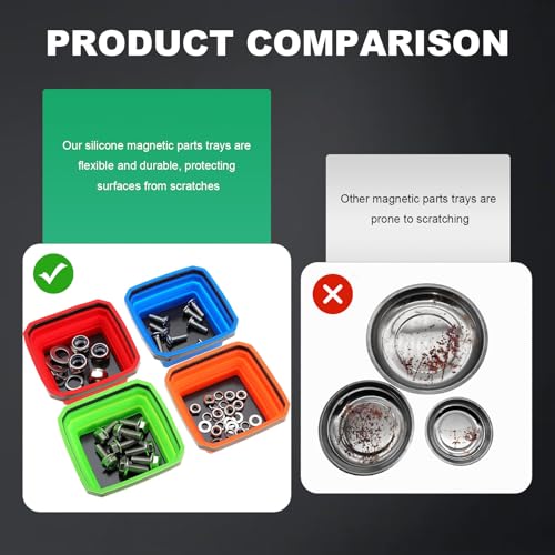 Collapsible Magnetic Parts Tray, 4.5" Square Metal Parts Organizer with Dual-Sided Magnetic Base, Foldable Tools Tray Silicone Storage Bowl for Screws Bolts Nuts Washers Pins (Green) - color: Green
