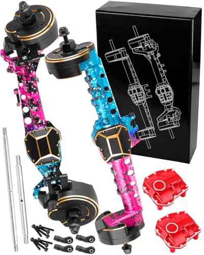 RC Upgrades Part for 1/10 SCX10 III RC Crawler Car,Front Rear Portal Axles,Brass Front Inner Portal Covers Steering Knuckles/Axle Diff Cover/Portal Covers Weights,Colorful(Blue Pink Tone) - color: Colorful(blue Pink Tone) - (Front Rear Portal Axles)