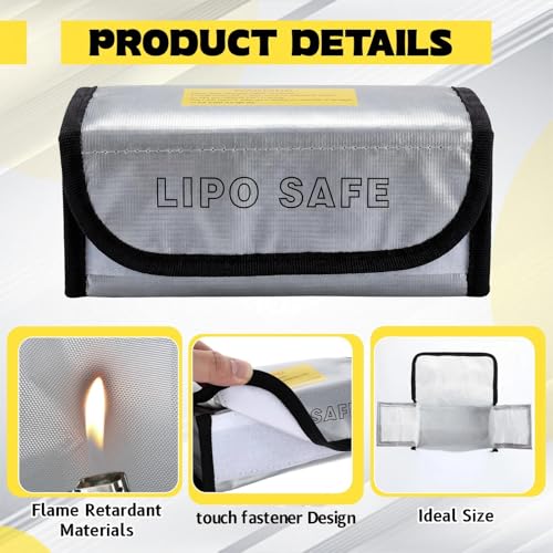 Aliceset 8 Pcs Lipo Battery Bag Lithium Battery Storage, Fireproof and Explosion Proof Bags Guard Safe Pouches for Charging Home Travel Office Supplies (185 x 60 x75 mm) - size: 185 x 60 x75 mm