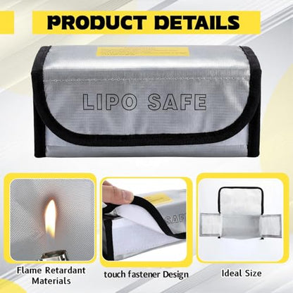 Aliceset 8 Pcs Lipo Battery Bag Lithium Battery Storage, Fireproof and Explosion Proof Bags Guard Safe Pouches for Charging Home Travel Office Supplies (185 x 60 x75 mm) - size: 185 x 60 x75 mm