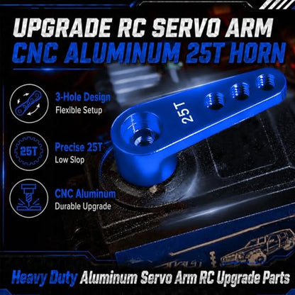 2PCS 25T Aluminum Servo Horn, 3-Hole RC Steering Arm for Futaba Savox MG995 | CNC Aluminum Servo Arm M3 Thread Adjustable Linkage 12mm 16mm 20mm Positions 1/8 1/10 RC Power HD MG996 Crawler Buggy Truck - color: Darkblue