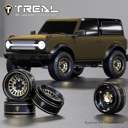 TREAL 1.0 Brass Beadlock Wheels Crawler Wheel Rims (4P) Hubs Removable for SCX24 AX24 FCX24 TRX4M 1/24 1/18 RC Crawler, 40g(0.08lb)/pc (Type D) - style: Type D