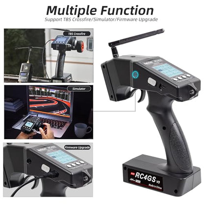 Radiolink RC4GS V3 5CH 2.4G RC Transmitter R6FG Gyro Receiver for Crawler | 2.4GHz Surface Radio Remote Controller Combo, 30 Models Storage for RC Drifting, Bash, Buggy Cars and Boats