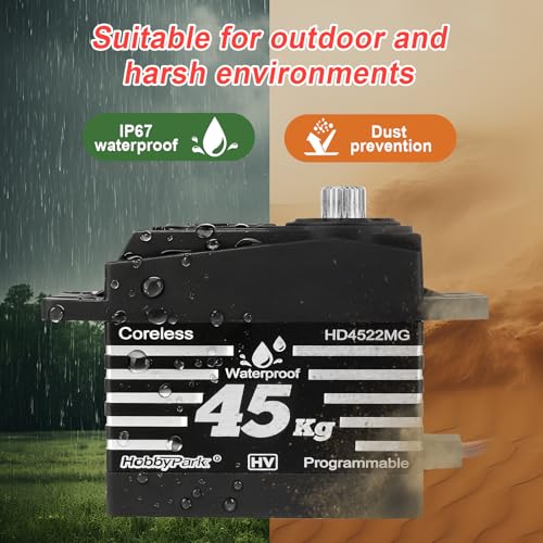 HobbyPark Pack of 2 Waterproof 45kg Servo High Torque Coreless Motor Metal Gear Digital Stainless Steel Gears for RC Cars Crawlers Trucks Airplanes Robotics Projects Boats 180° Programmable
