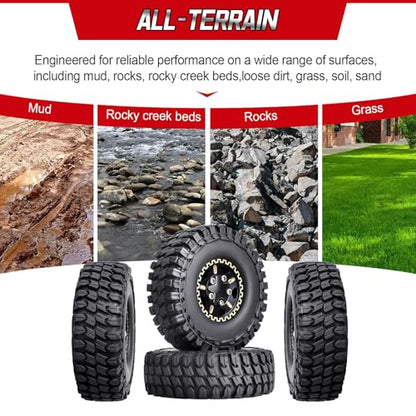 HobbyPark Brass 1.0 Beadlock Wheels and Tires for TRX4M Upgrades Axial SCX24 1/24 RC Crawler Replacement Parts, Set of 4 (Type D) - style: Type D
