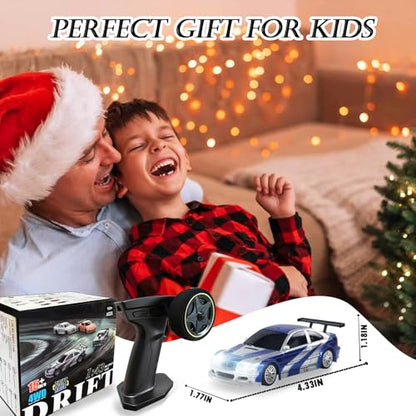 1/43 Mini RC Drift Car with Gyroscope, 2.4GHz 4WD Full Proportional High Speed Micro Hobby RC Cars with Lights Racing Tires, Fast Small Remote Control Car, Toy Model Gift for Adults Kids Boys Girls - color: Blue-g