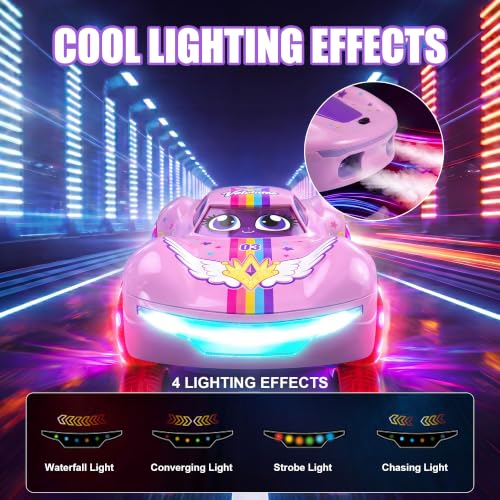 Gesture Sensing RC Stunt Car, 2.4GHz 4WD Remote Control Car for Girls 4-12 | 50 Min Play Dual Batteries, Mist Spray, LED Light Wheels & 360° Spin, Hobby Toy Birthday Gift for Kids Girls Ages 6 7 8, Pink - color: 2-pink