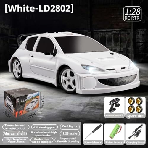 LD2802 1/28 RC Drift Car, Full Proportional 4WD Remote Control Racing Vehicle, High Speed Electric Car for Adults, Mini Hobby Grade Model Gift (White) - color: White (Ld2802)