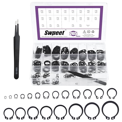 Swpeet 266Pcs 21 Sizes M4-M28mm Alloy Steel External Circlip Snap Retaining Clip Rings C-Clips with Tweezers Assortment Kit, Circlip Retainer Rings Set for Axles, Shafts and Other Moving Parts - style: Manganese Steel C-Cip