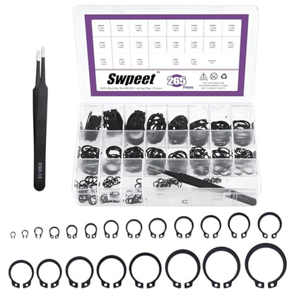 Swpeet 266Pcs 21 Sizes M4-M28mm Alloy Steel External Circlip Snap Retaining Clip Rings C-Clips with Tweezers Assortment Kit, Circlip Retainer Rings Set for Axles, Shafts and Other Moving Parts - style: Manganese Steel C-Cip