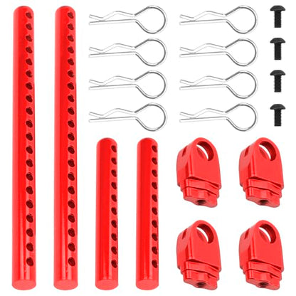ShareGoo Metal RC Body Post Mounts Front Rear Body Holder Kit Compatible with Tamiya TT02 TT-02 1/10 RC Upgrade Parts (Red) - color: Red