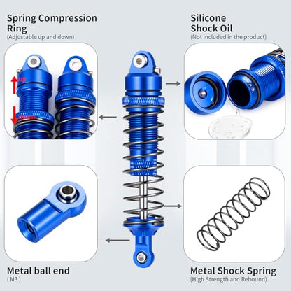 4PCS Full Aluminum RC Car Oil Shock Absorber Front & Rear Shock Absorber Damper Assembled Set Compatible with 1/10 Team Associated RB10 RC Off Road Car Upgrades (Blue) - color: Blue