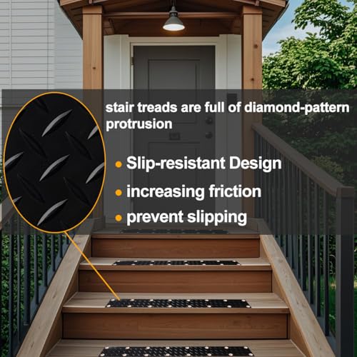 2 Pack Rubber Screw Down Non Slip Stair Treads 31.5"x4",Weatherproof Anti-Slip Step Grips for Outdoor Wooden Steps Porch Yard Walkway, Dogs and People Walk Safely for Rain Snow Ice.