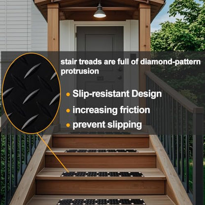 2 Pack Rubber Screw Down Non Slip Stair Treads 31.5"x4",Weatherproof Anti-Slip Step Grips for Outdoor Wooden Steps Porch Yard Walkway, Dogs and People Walk Safely for Rain Snow Ice.