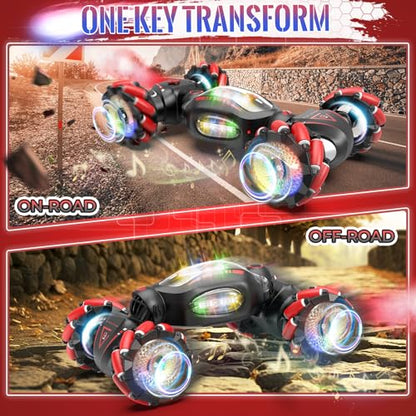 Fosgoit Gesture Sensing RC Stunt Car Toys for 6-12 Boys Girls | Birthday Gifts for Kids 2.4Ghz 4WD Hand Controlled RC Car with Light & Music & Spray, Double-Sided 360° Rotating - color: Black Red