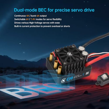 XC C10 Sensorless Brushless ESC for 1/10 RC Car,2-4S 120A | Bluetooth APP Programming,6.0V/7.4V/8.4V BEC,IP67,Multiple protection - style: XT 60