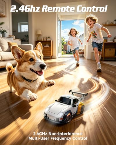 RC Drift Car, 1/24 Remote Control Drift Car for Adults Kids, 4WD 20KM/H High Speed White RC Sports Cars with LED Lights, Extra Racing Tires, Vehicle for Boys Beginners Indoor Outdoor