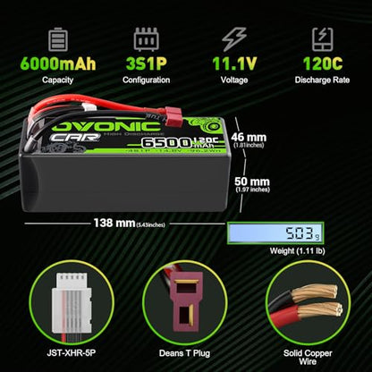 OVONIC 4S LiPo Battery 14.8V 6500mAh 120C with T Plug for RC Car RC Truck Airplane Helicopter Boat Car Racing RC Hobby (2 Packs)