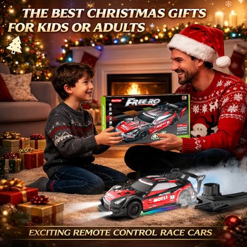 Remote Control Car RC Drift Car 1:16 Scale 4WD RC Vehicle with LED Lights 2.4GHz 30km/h RTR High Speed Racing Sport Toy for Adults Boys Girls Kids Gift 2Pcs Rechargeable Battery - color: Red