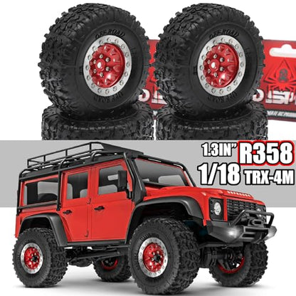 REDSPIDER 1.3 Aluminium Alloy Beadlock Wheels and Crawler Tires 1/24 RC Muddy Swamp Tyre 7mm Hex Fit for 1/18 1/24 Axial Trx4m SCX24 AX24 FCX24 RC Crawler XC-1 RTR CR-18P EVO (Red) - color: Red