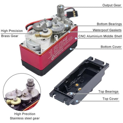 DS51150 150KG Digital RC Servo 12V High Volge Large Torque Full Metal Gear Steering Servo with 18T Servo Arm for 1:5 Scale Baja RC Car Crawler Buggy Trgguy Robot Truck Boat 270 Degree