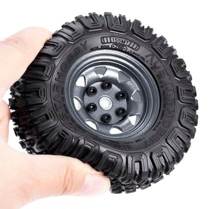 4PCS 1.55 inch Aluminum Beadlock Wheels Rim Rubber Tires Set 1.55inch Beadlock Wheel Rim Hub ＆ 85mm Rubber Tires Compatible with 1/10 RC Crawler Car Axial D90 TF2 Tamiya CC01 LC70 MST JIMNY