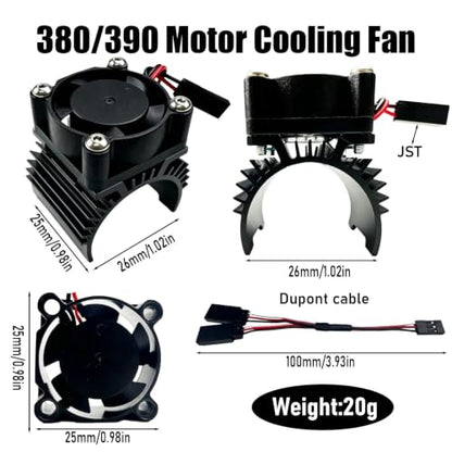 Aluminum 380/390 Motor Heatsink Cooling Fan with Y Cable Dupont Fits for 16101 16102 16103 16104 16106 16201 SCY JJRC C8805 MJX HBX HSP Wltoys Himoto Redcat 1/16 1/18 RC Car (Black) - style: Black