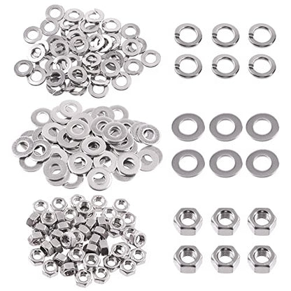 Swpeet 150Pcs Metric 304 Stainless Steel M6 Hex Nuts and M6 Flat Washers with Split Lock Washers Assortment Kit, Coarse Thread Hexagon Nut for Home Automotive Shop Use - size: M6 Hex Nuts & Washers