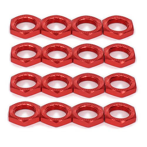 Aluminum 17mm Wheel Nut Thread 1.0mm for 1/7 1/8 RC Model Car ARRMA 6s HSP Redcat Himoto Monster Trucks Off Road Buggy Upgraded Parts 16 pcs/Set (Red) - color: red