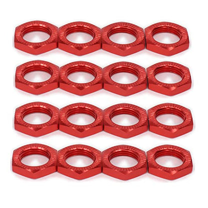 Aluminum 17mm Wheel Nut Thread 1.0mm for 1/7 1/8 RC Model Car ARRMA 6s HSP Redcat Himoto Monster Trucks Off Road Buggy Upgraded Parts 16 pcs/Set (Red) - color: red