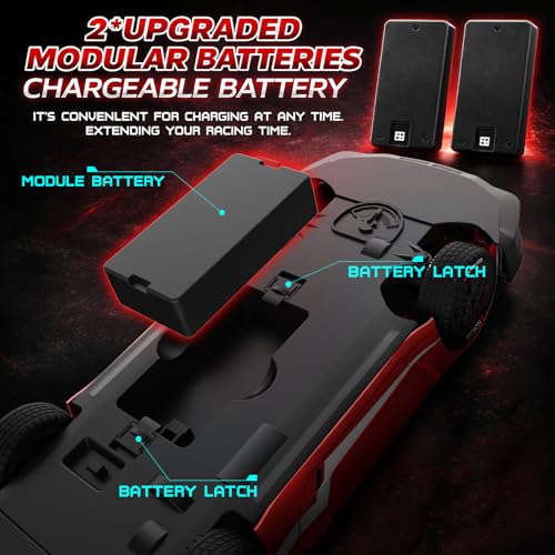 Remote Control Car RC Drift Car 1:16 Scale 4WD RC Vehicle with LED Lights 2.4GHz 30km/h RTR High Speed Racing Sport Toy for Adults Boys Girls Kids Gift 2Pcs Rechargeable Battery - color: Red-mg