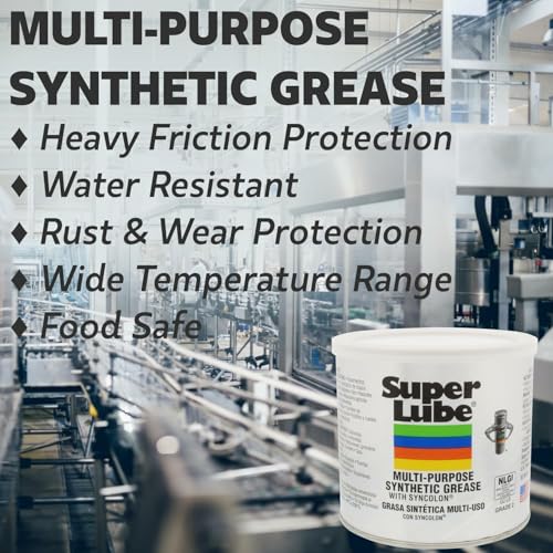 Super Lube Multi-Purpose Synthetic Grease w/Syncolon - Water Resistant Grease - Food Grade - Long-Lasting Electric or Mechanical Lubricant - Translucent White - Pail - 30 lb (41030) - size: 480 oz Pail - Pack of 1